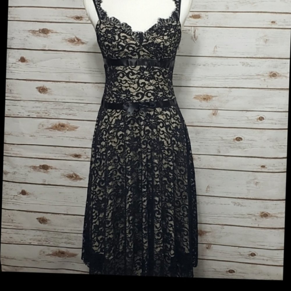Alexia Admor NY Black Lace over Cream sheath dress